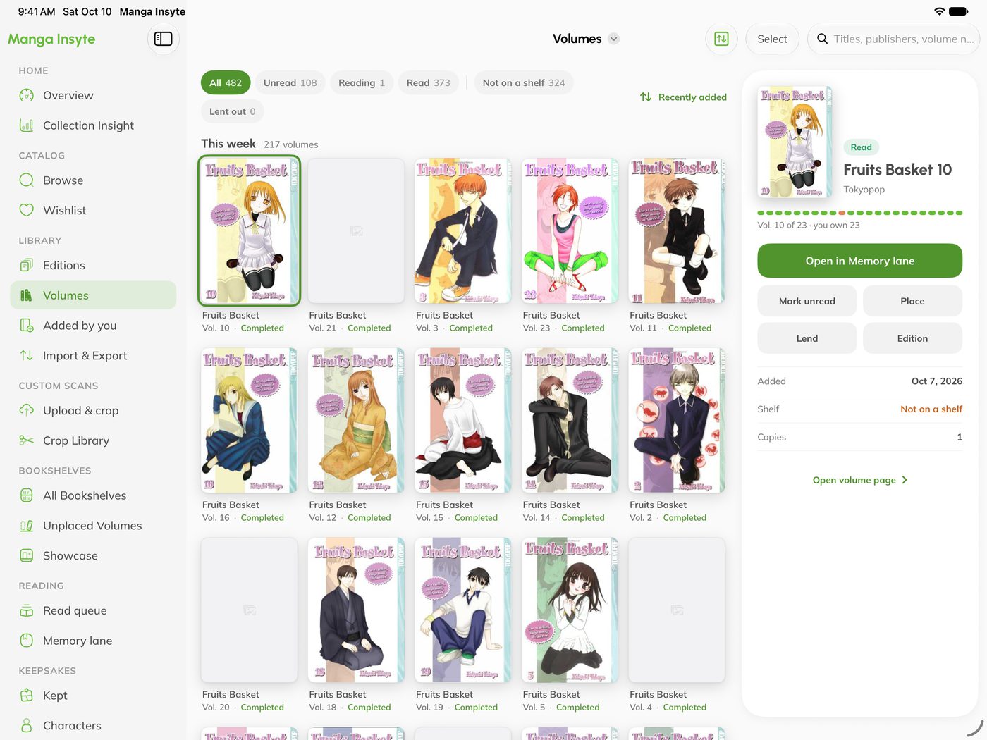 Volumes on iPad: Fruits Basket covers marked read